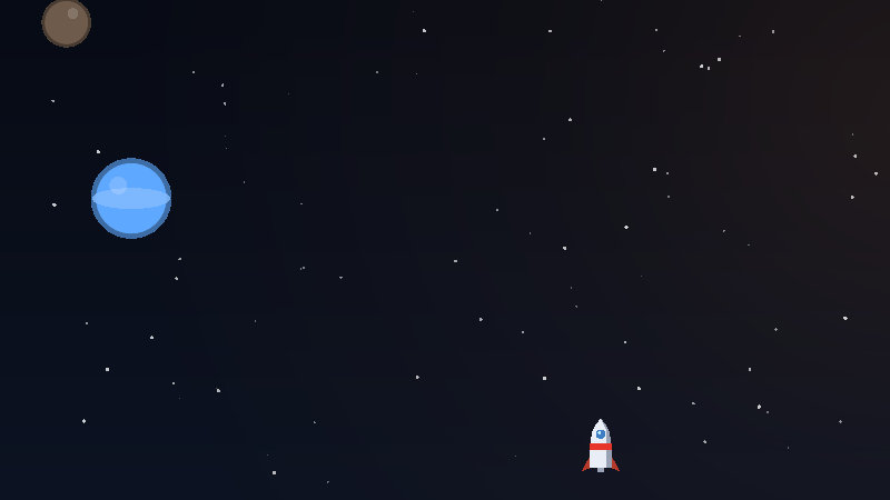 The Last Space Voyager: a rocket flying through a starfield past a blue planet.